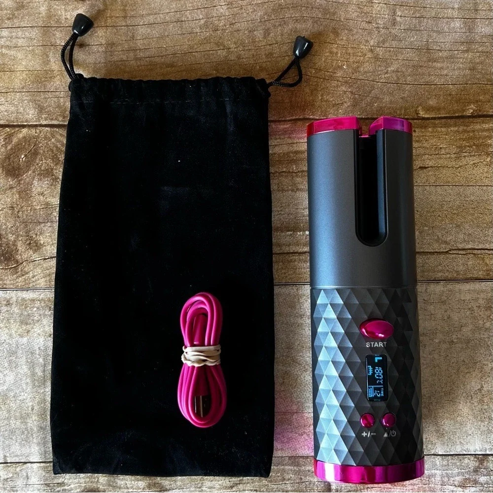 Unbranded‎ Cordless Automatic Hair Curler Grey Pink LCD Display Portable Travel